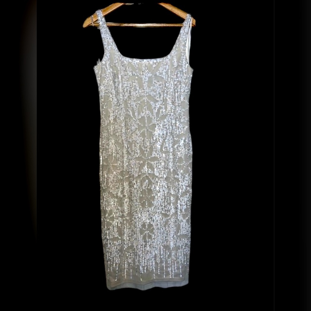 👗 NWT! Adrianna Papell White Holographic Multi Color  Sequin Dress - Picture 9 of 9